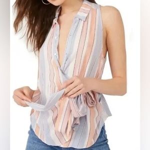 Free People Sleeveless Button Down Shirt Mackenzie Wrap Striped Multicol…